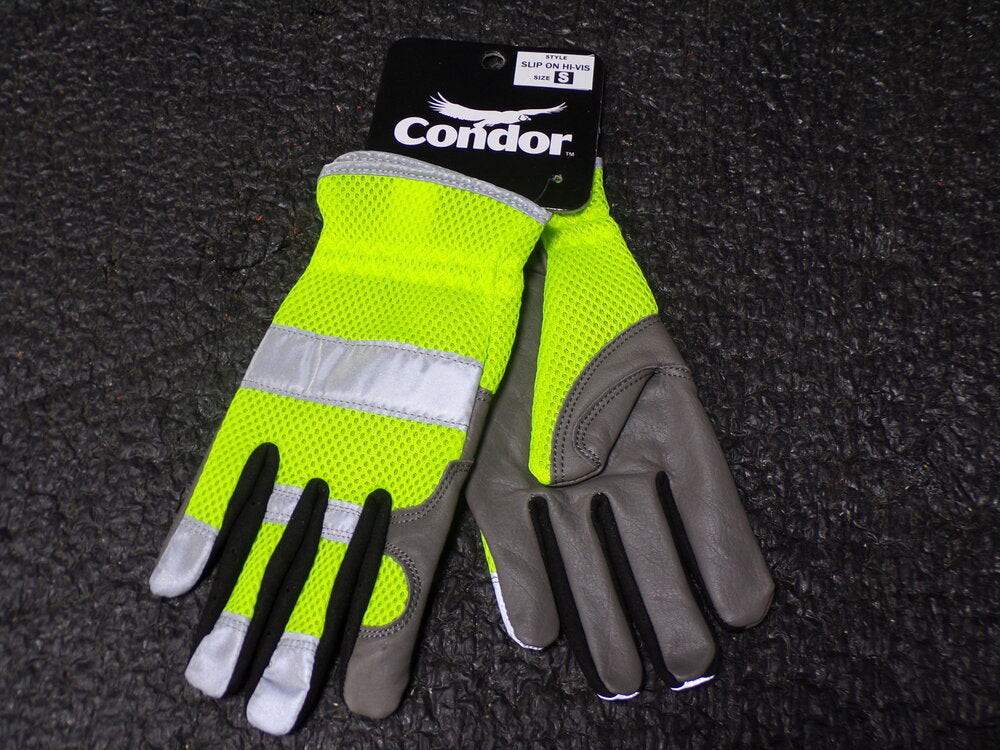 CONDOR General Utility High Visibility, Mechanics Gloves, S, Lime Green, Leather Cowhide Palm Material, 2RA34 (SQ1506171-WT04)