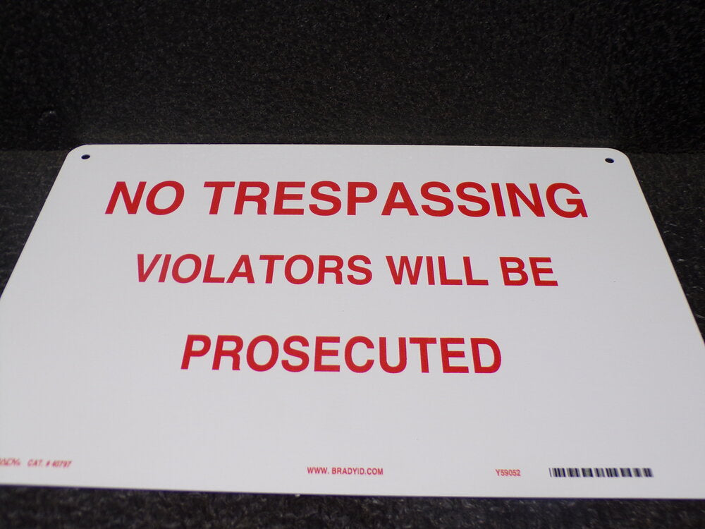 Brady, Aluminum, NO TRESPASSING Violators Will Be Prosecuted Sign, 10" x 14" (SQ9769767-WT46)