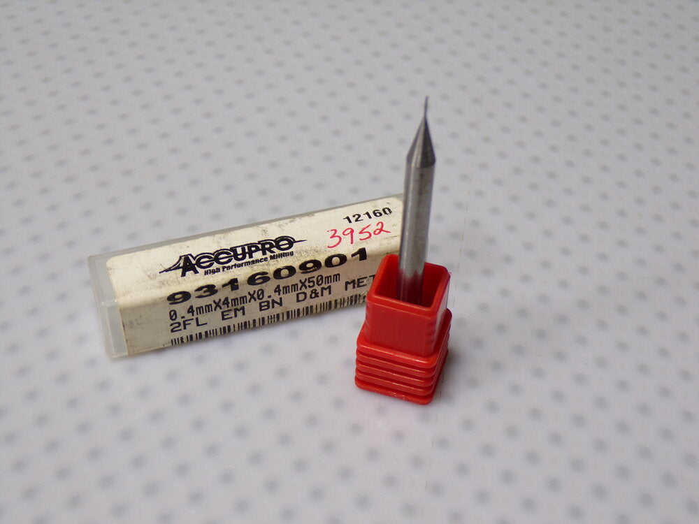 Accupro 0.4mm Diam, 0.4mm LOC, 2 Flute Solid Carbide Ball End Mill (SQ8012375-WT08)