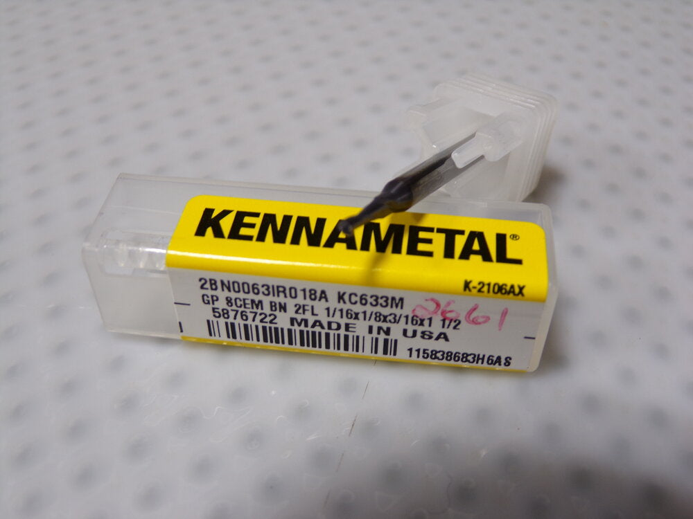 Kennametal 2 Flute, 1/16" Ball Nose, Solid Carbide End Mill (SQ5345344-WT08)