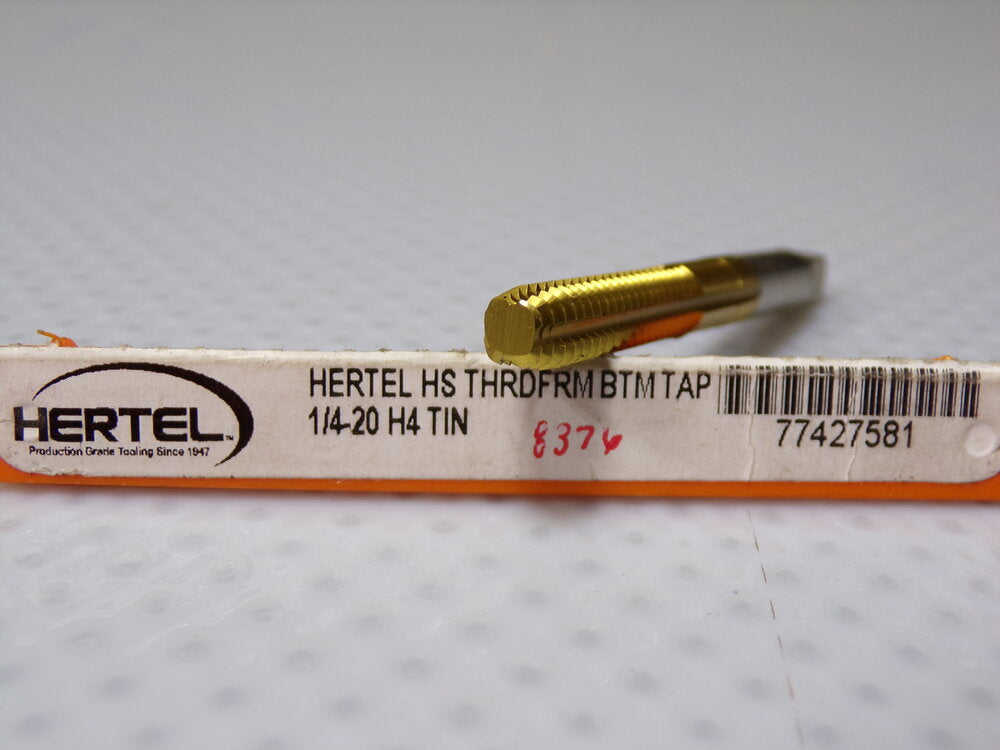 Hertel 1/4-20 UNC Bottoming Thread Forming Tap, 4 Flute, High Speed Steel, TiN Finish (SQ4693192-WT08)