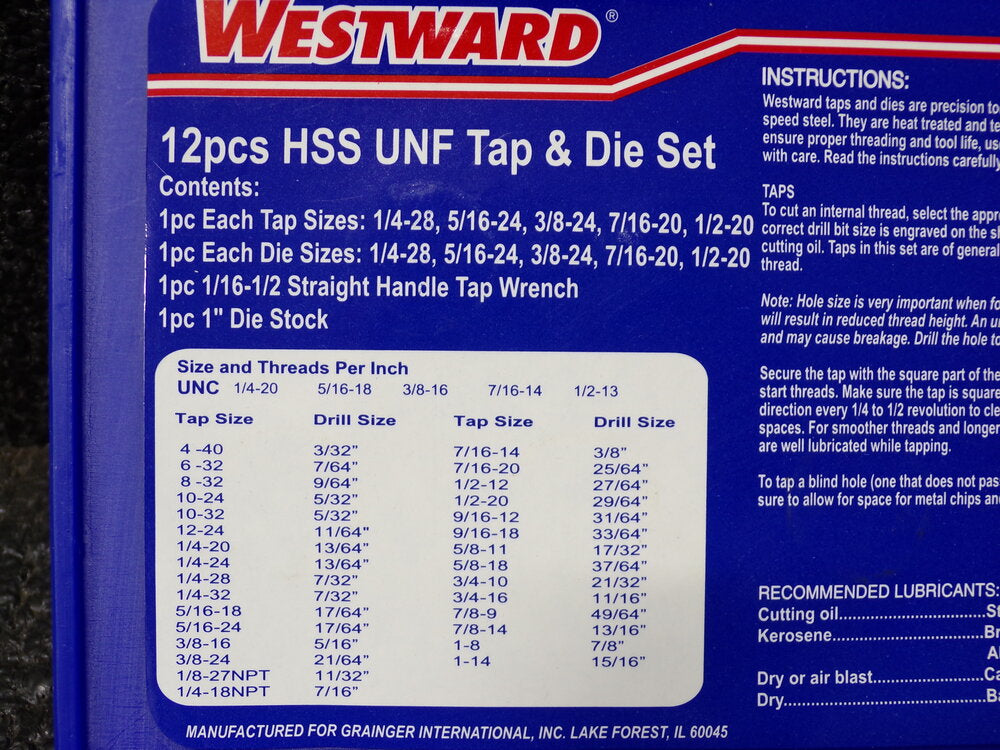 WESTWARD Tap and Die Set, 12 Piece, Round Die, 1PZ45 (SQ8057457-WT08)