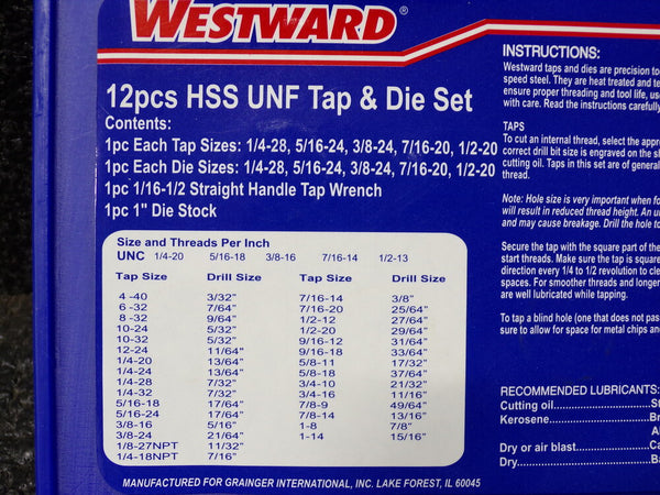 WESTWARD Tap and Die Set, 12 Piece, Round Die, 1PZ45 (SQ8057457WT08)
