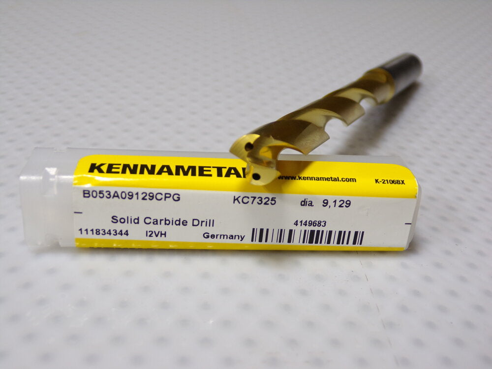 Kennametal 9.129mm 140° Spiral Flute Solid Carbide Screw Machine Drill Bit, Coolant Through (SQ1704805-WT14)