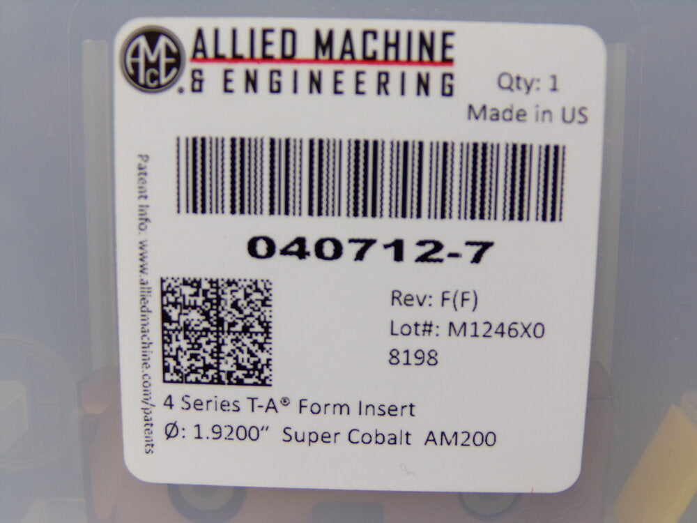 Allied Machine & Engineering 040712-7, AM200 Coated Super Cobalt, T-A HSS Drill Insert, Series 4, 1.9200" Diameter (SQ1487793-WT14)
