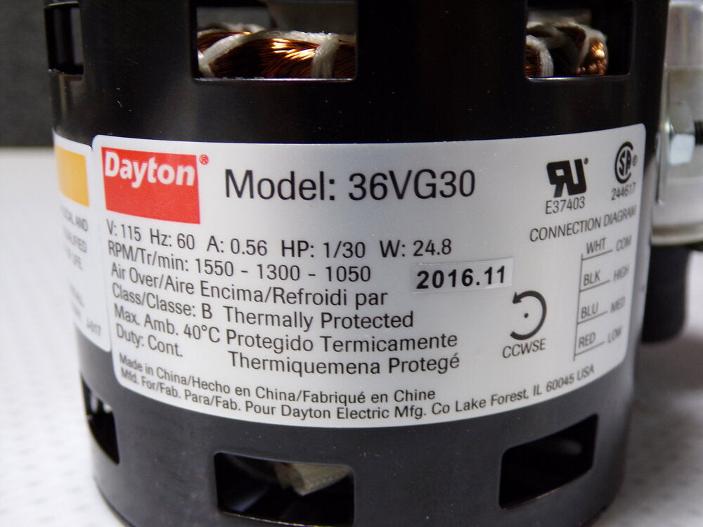 DAYTON 1/30 HP, HVAC Motor, Permanent Split Capacitor, 1550 Nameplate RPM, 115 V., Frame 3.3, 36VG30 (SQ6571017-WT10)