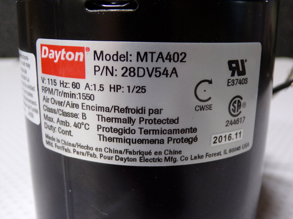 DAYTON 1/25 HP Direct Drive Blower Motor, Shaded Pole, 1550 Nameplate RPM, 115 V., 28DV54A (SQ9279885-WT13)