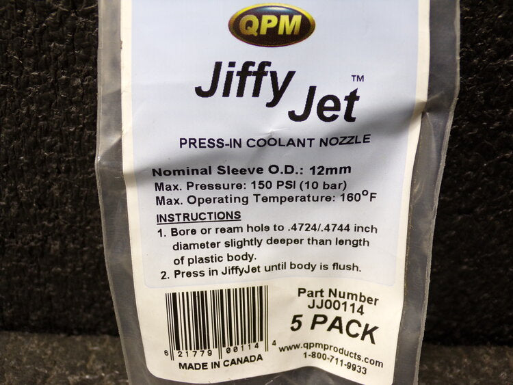 5 pk, Jiffy Jet Press In Coolant Nozzle, 12mm (SQ4985755-WT32)