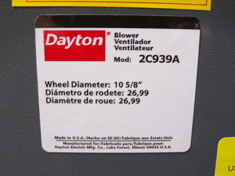 DAYTON Blower, Less Motor, 10 5/8 in Wheel Dia. (SQ2410332-WT37)