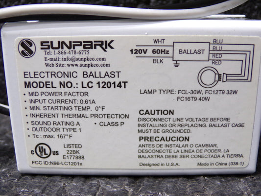 SUNPARK LC12014T (LC12014) Circline Replacement Ballast with Socket Connector (SQ8771708-WT12)