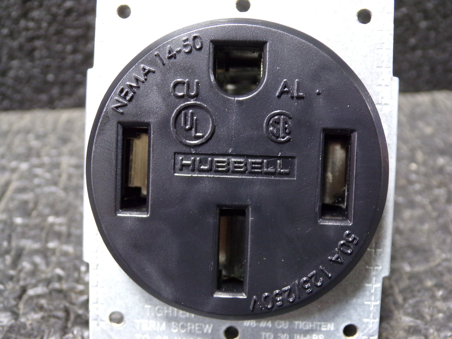 HUBBELL WIRING DEVICE-KELLEMS 50 A, Industrial, Receptacle, Black, Not Tamper Resistant (CR00121-BT22)
