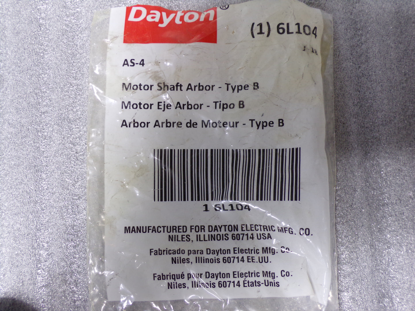 DAYTON Motor Shaft Arbor, 1/2-20rh, Type B (CR00197-BT26)