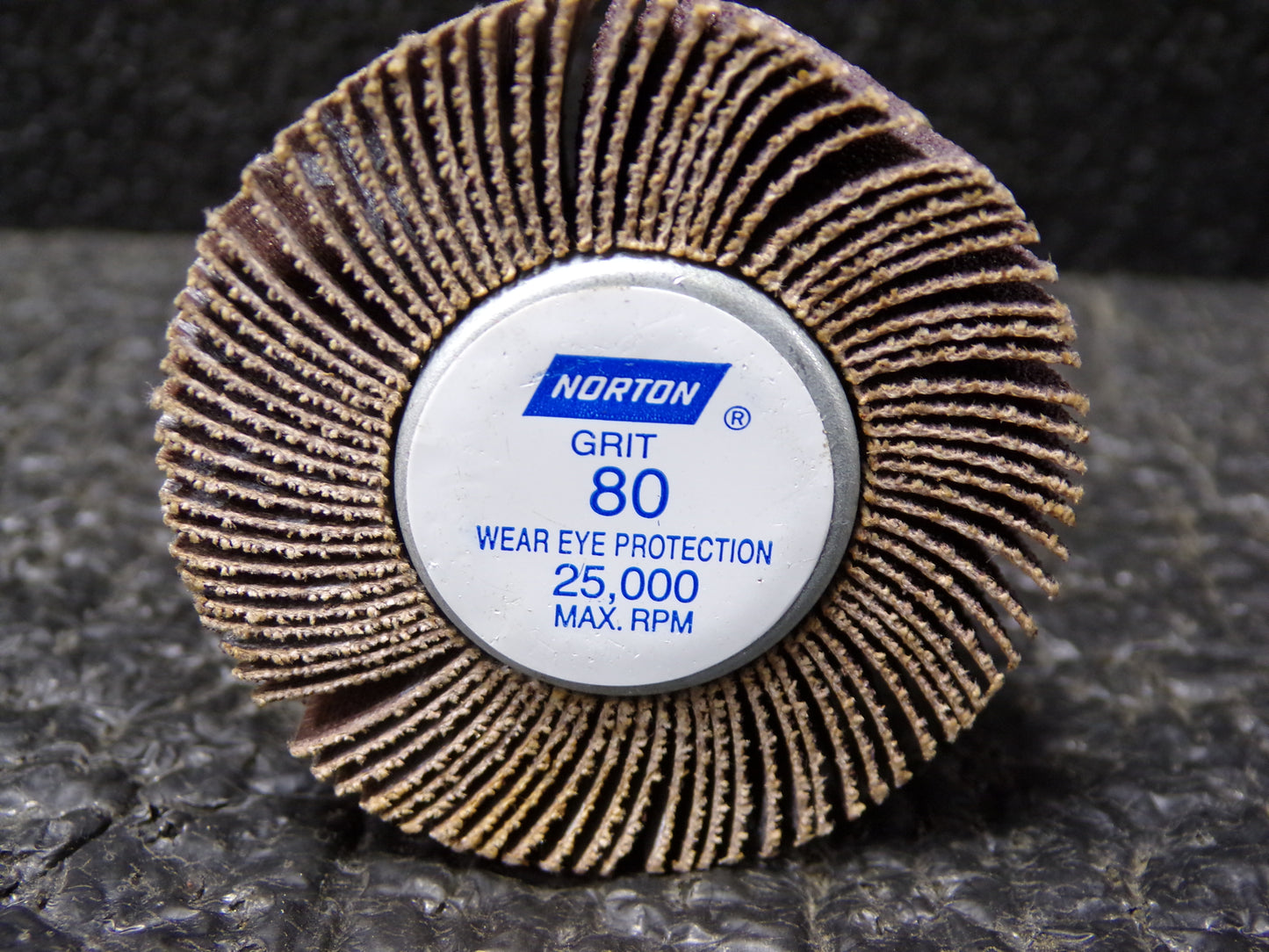NORTON Coated, Threaded, Mounted Flap Wheel, Aluminum Oxide, 2 in Dia., 80 Grit (CR00424-WT34)