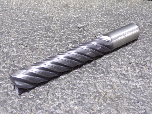 Kennametal 1" Diam 5 Flute Solid Carbide 0.06" Corner Radius End Mill AlTiN Finish, 7-1/2" OAL, 5" LOC, 1" Shank Diam, 43° Helix, RH Cut, RH Flute (CR00432-BT27)