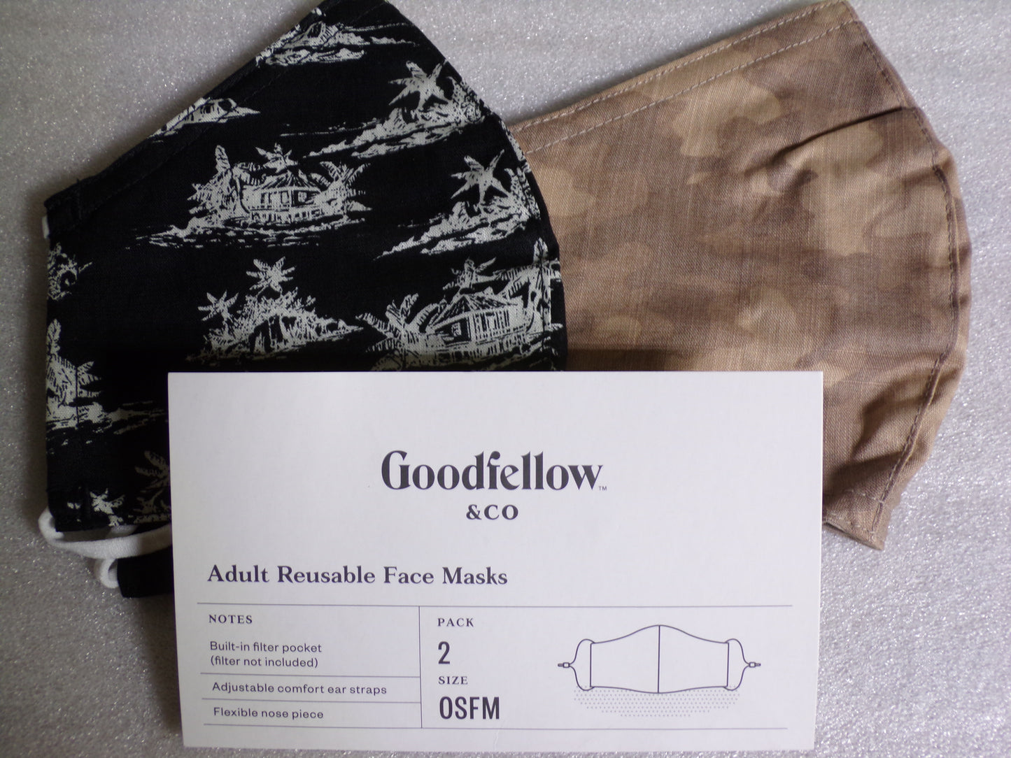 Adult Cloth Masks, Reusable, Machine Washable, Reversible (2 pack) Ebony, OSFM (CR00485-WTA)
