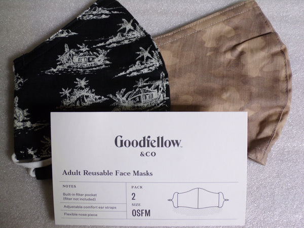 Adult Cloth Masks, Reusable, Machine Washable, Reversible (2 pack) Ebony, OSFM (CR00485WTA)