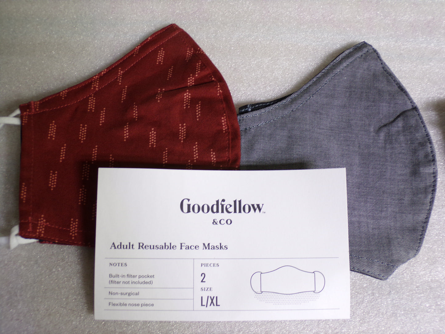 Adult Cloth Masks, Reusable, Machine Washable, Reversible (2 pack) Burgundy, L/XL (CR00486-WTA)