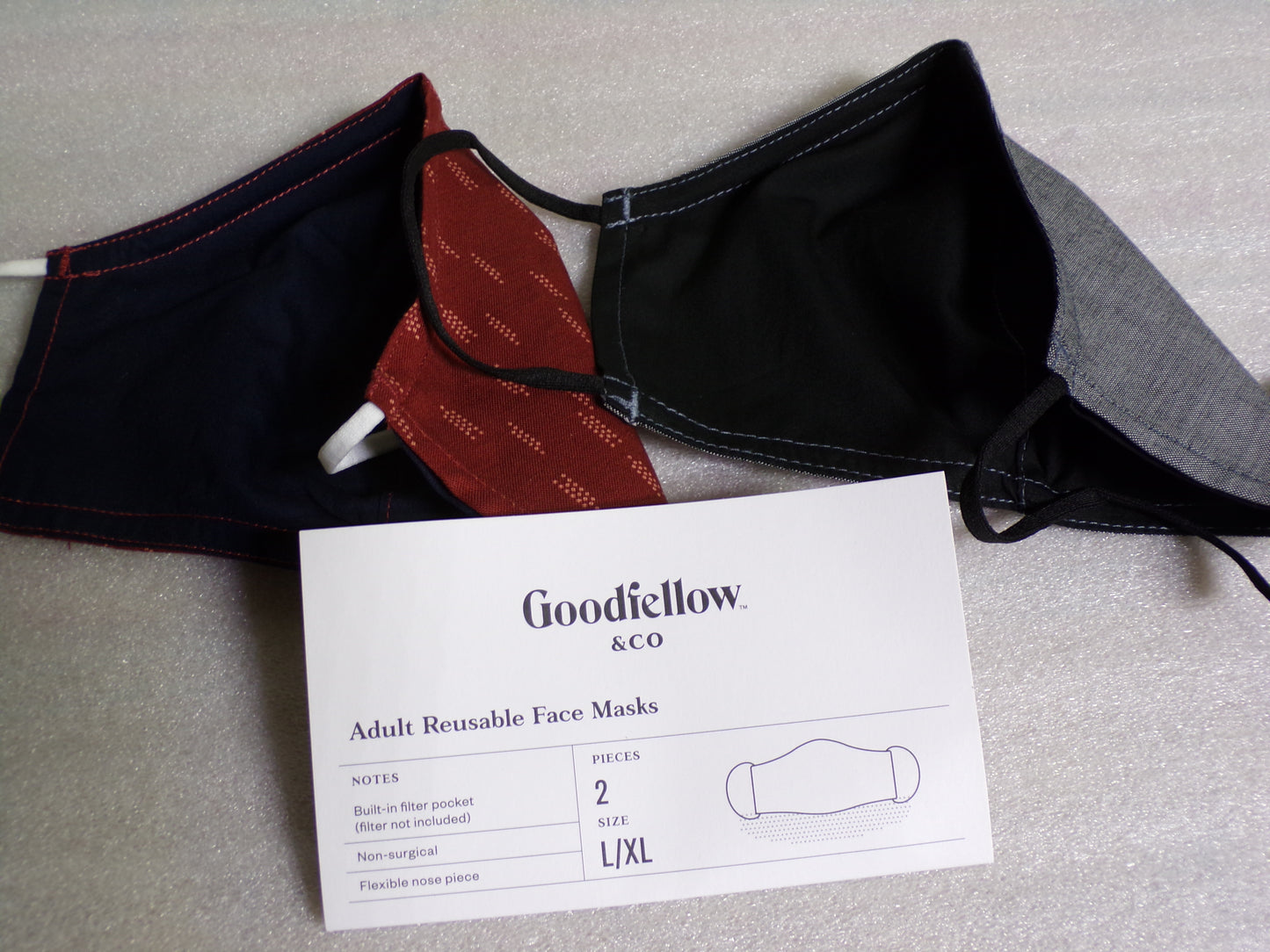 Adult Cloth Masks, Reusable, Machine Washable, Reversible (2 pack) Burgundy, L/XL (CR00486-WTA)