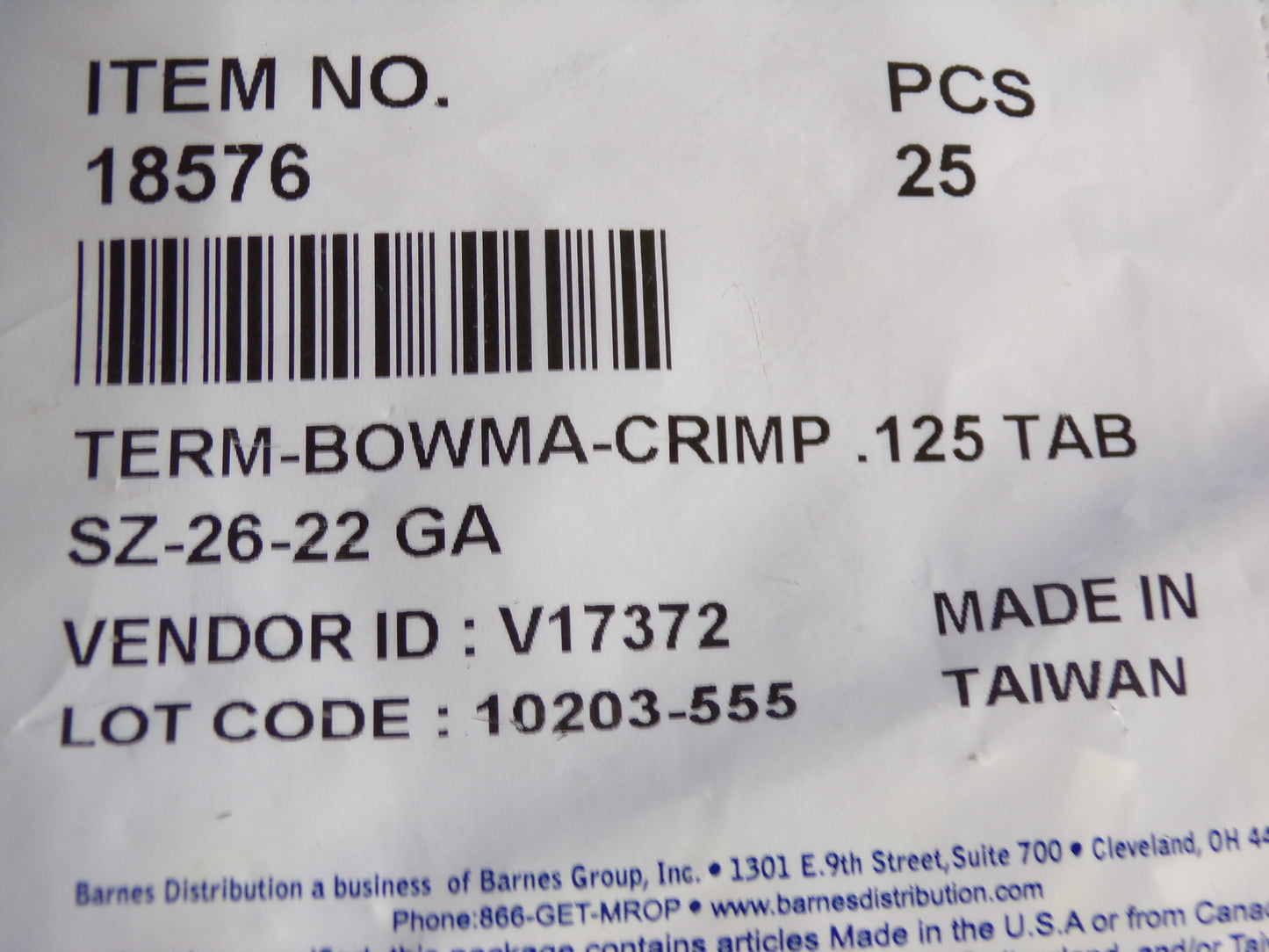 TERM-BOWMA-CRIMP .125 TAB SZ-26-22 GA, 25 pk (CR00526-WTA14)
