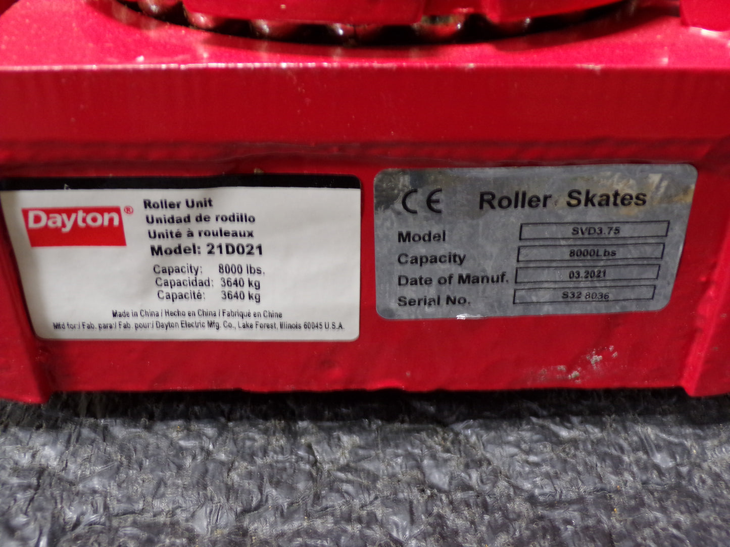 DAYTON Machine Roller, 8,000 lb Load Capacity, 10 1/2 in x 5 3/4 in x 4 3/4 in (CR00666-WTA17)