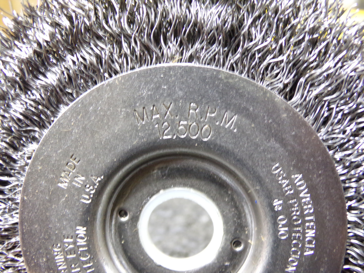 WEILER 4 in Crimped Wire Wheel Brush, Arbor Hole Mounting, 0.012 in Wire Dia., 7/8 in Bristle Trim Length (CR00706-WTA18)