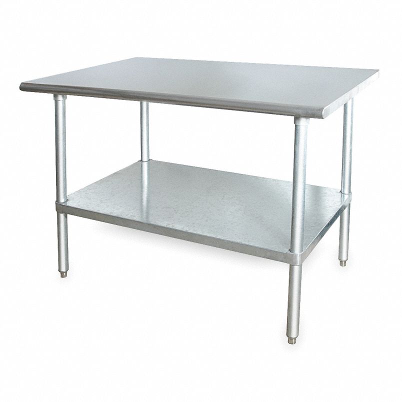 Stainless Steel Work Table: 600 lb Load Capacity, 48 in Wd, 24 in Dp, 34 1/2 in Ht, Unassembled (CR00889-WTA)