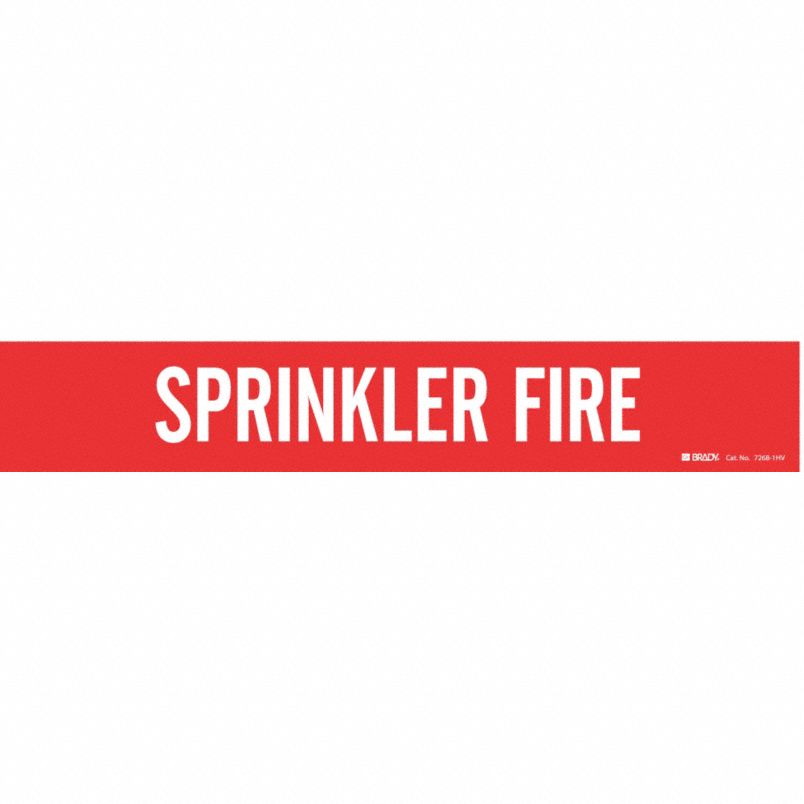 BRADY Pipe Marker, Pipe Marker Legend Sprinkler Fire, Fits Pipe O.D. 2-1/2" to 7-7/8" (CR00552-WTA14)
