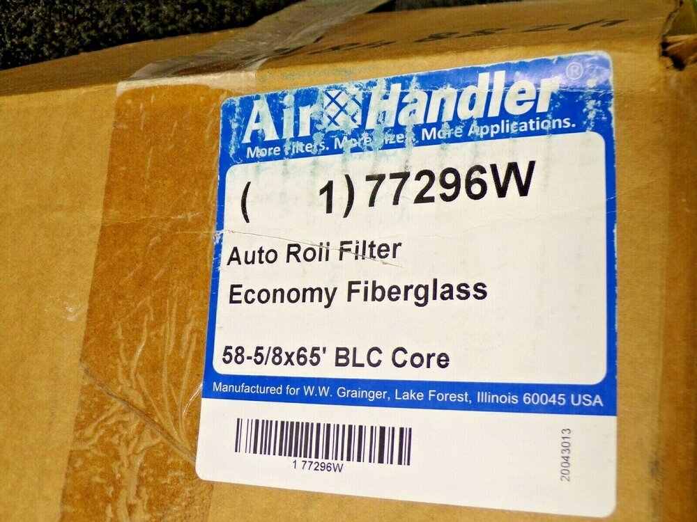 AIR HANDLER Air Filter Roll, 65' W, 58-5/8" H, MERV 5, Fiberglass, 77296W (SQ2249898-2F53)